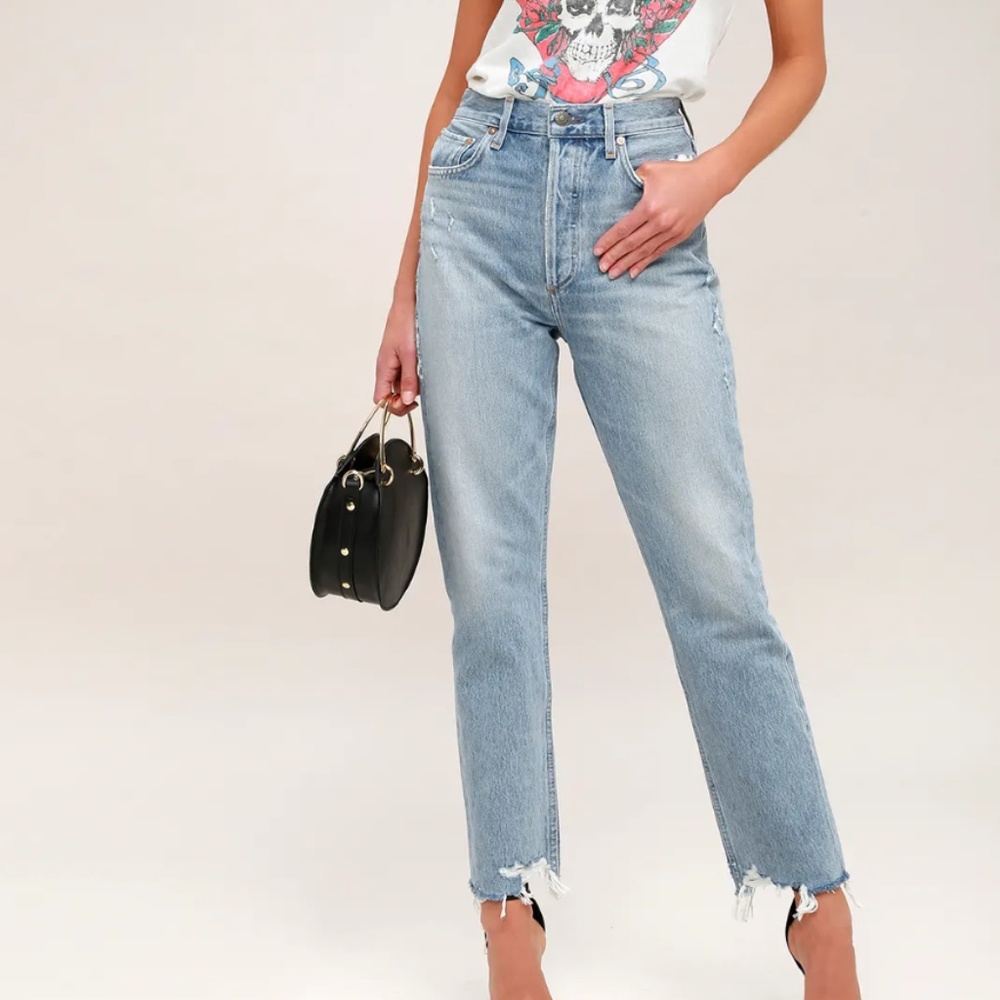 AGOLDE Riley High Rise Distressed Cropped Jeans